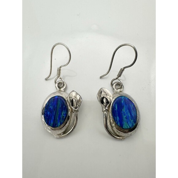 Sterling Silver Blue Fire Opal Like Dangle Earrings ~ Mexico 925